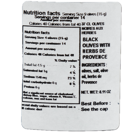 Barral Black Olives Flavored with Herbs of  Provence  8.11oz / 230g