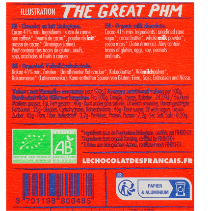 Le Chocolat des Français 41% Sweet Milk Chocolate Bar (Paris Multicolor) 2.8oz / 80g