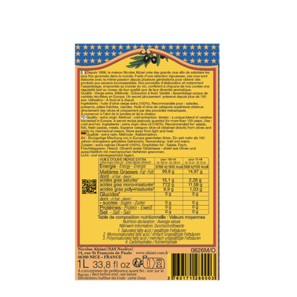 Nicolas Alziari Extra Virgin Olive Oil Cuvée Prestige 33.8fl oz / 1L