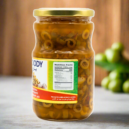 Baroody Sliced Green Olives with Sweet Peppers 22.9oz / 650g