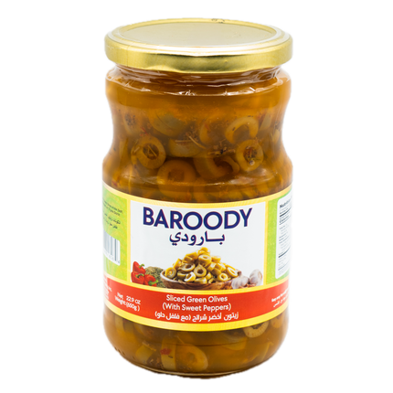 Baroody Sliced Green Olives with Sweet Peppers 22.9oz / 650g