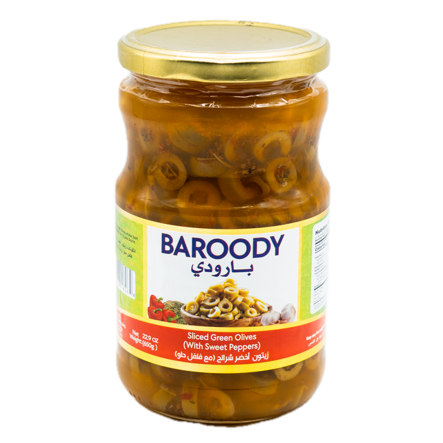 Baroody Sliced Green Olives with Sweet Peppers 22.9oz / 650g