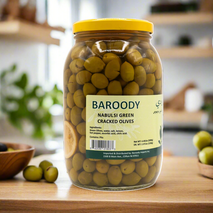 Baroody Nabulsi Green Cracked Olives 70.5oz / 2kg