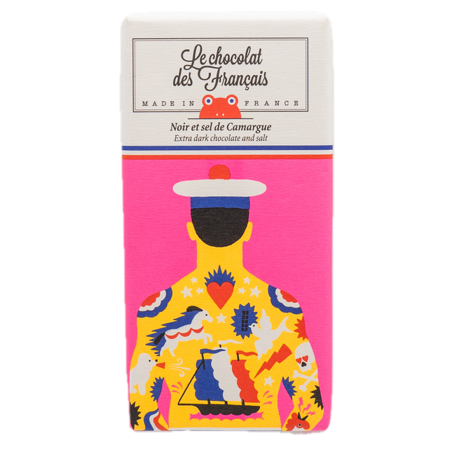 Le Chocolat des Français Extra Dark Chocolate and Salt Bar (Tatoo) 2.8oz / 80g