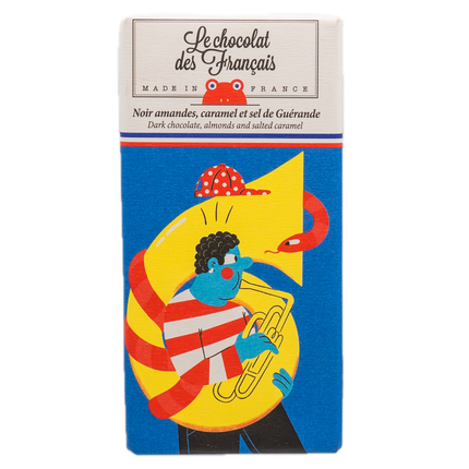 Le Chocolat des Français Dark Chocolate, Almonds and Salted Caramel Bar (Snake) 2.8oz / 80g