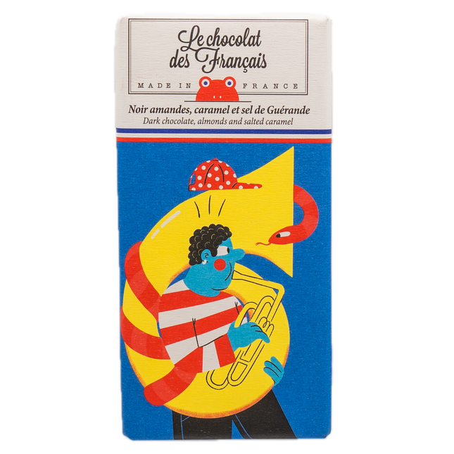 Le Chocolat des Français Dark Chocolate, Almonds and Salted Caramel Bar (Snake) 2.8oz / 80g