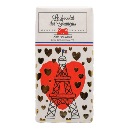 Le Chocolat des Français 71% Extra Dark Chocolate Bar (Eiffel Tower Heart) 2.8oz / 80g