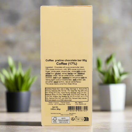 Comptoir du Cacao Praliné-filled 72% Dark Chocolate Bar Coffee (17%) 2.82oz / 80g
