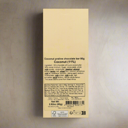 Comptoir du Cacao Praliné-filled White Chocolate Bar with 36% Cacao Coconut (11%) 2.82oz / 80g