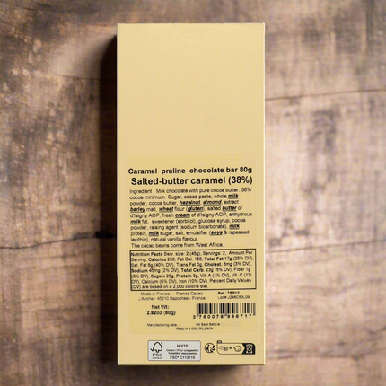 Comptoir du Cacao Praliné-filled Milk Chocolate Bar Salted Butter Caramel (36%) 2.82oz / 80g