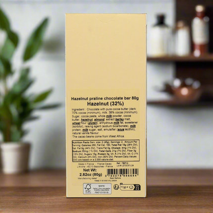 Comptoir du Cacao Praliné-filled 72% Dark Chocolate Bar Hazelnut (32%) 2.82oz / 80g