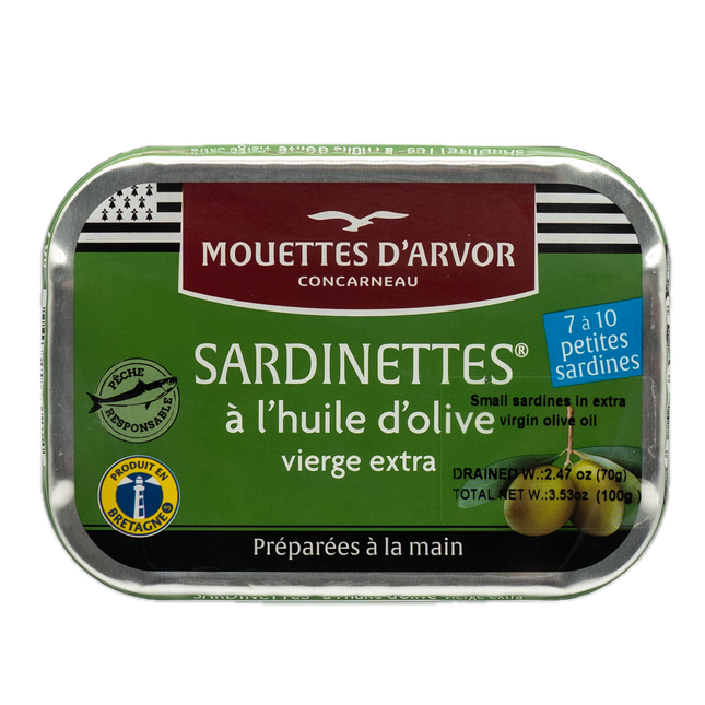 Mouettes d'Arvor Small Sardines in Extra Virgin Olive Oil 3.53oz / 100g