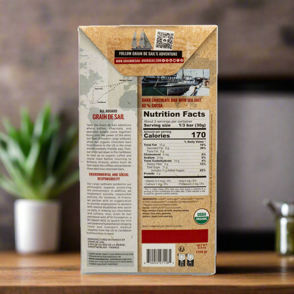 Grain de Sail Dark Organic Chocolate Bar 62% with Sea Salt 3.5oz / 100g
