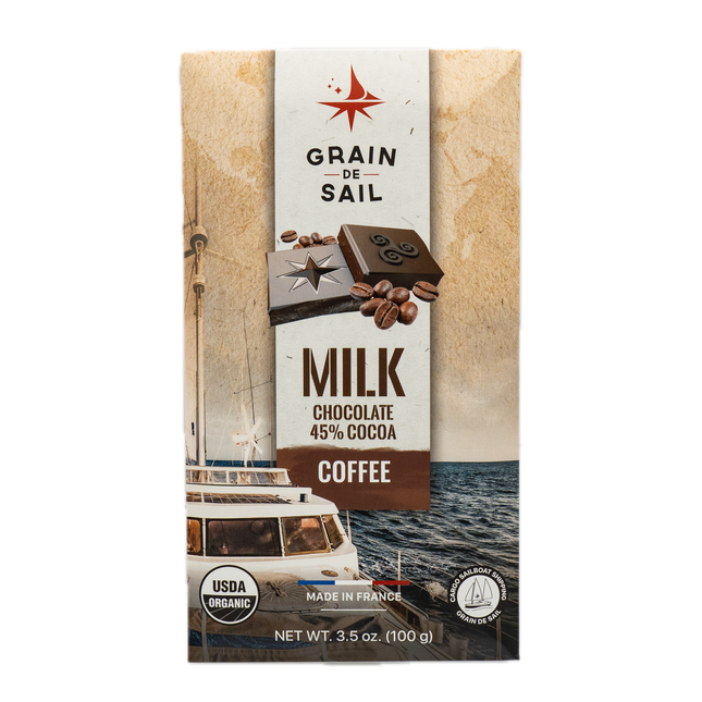 Grain de Sail Milk Organic Chocolate Bar 45% with Coffee 3.5oz / 100g
