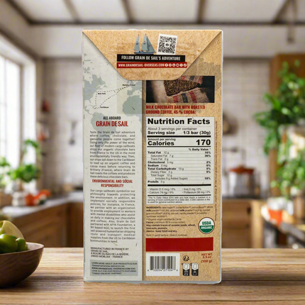 Grain de Sail Milk Organic Chocolate Bar 45% with Coffee 3.5oz / 100g
