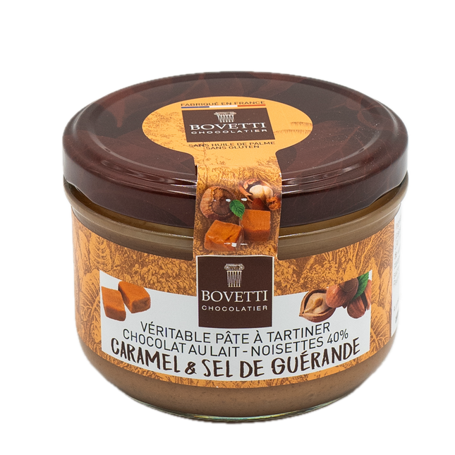 Bovetti Milk Chocolate 40% Hazelnut Caramel and Guérande salt Spread 7.07oz / 200g