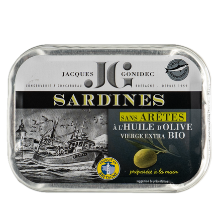 Jacques Gonidec Boneless Sardines in Organic Extra Virgin Olive Oil 4.06oz / 115g