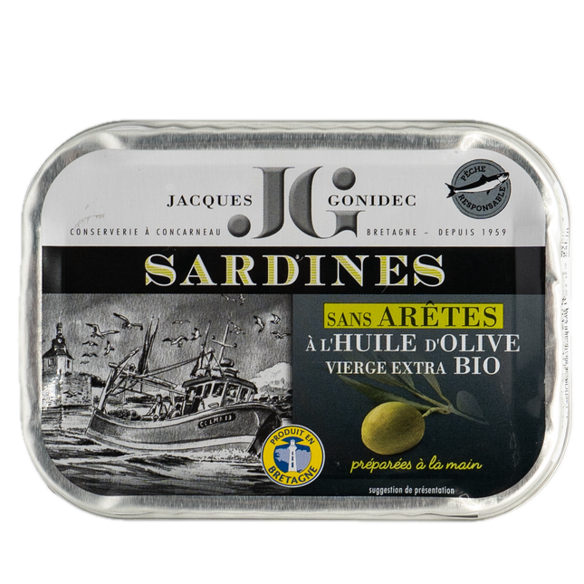 Jacques Gonidec Boneless Sardines in Organic Extra Virgin Olive Oil 4.06oz / 115g