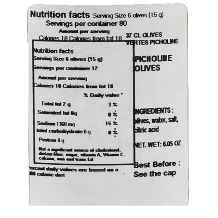 Barral Green Picholine Olives 6.05oz / 171g