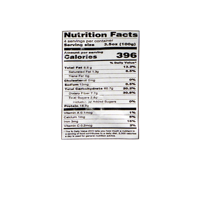 Nutrition facts label on a white background