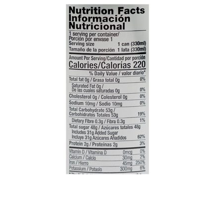 Nutrition facts label on a white background